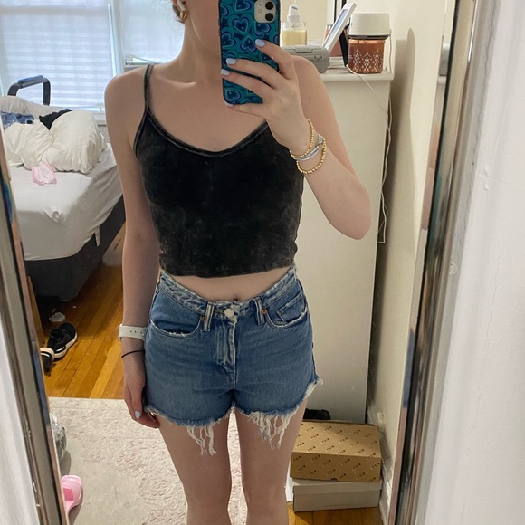 Forever 21 Dark Gray White Wash Velvet Cropped Tank Top - Picture 3 of 7